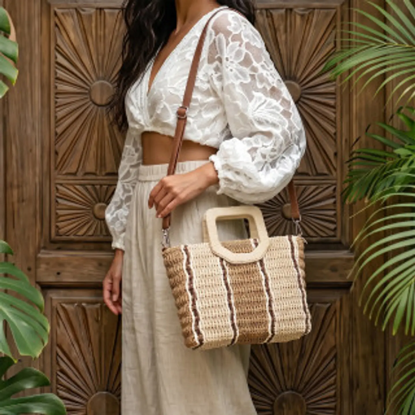 Panier en osier authentique style bohème urbain 1