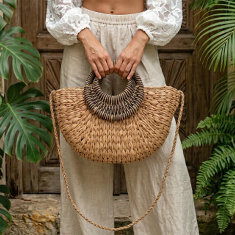 Cabas en paille sauvage design minimaliste été
