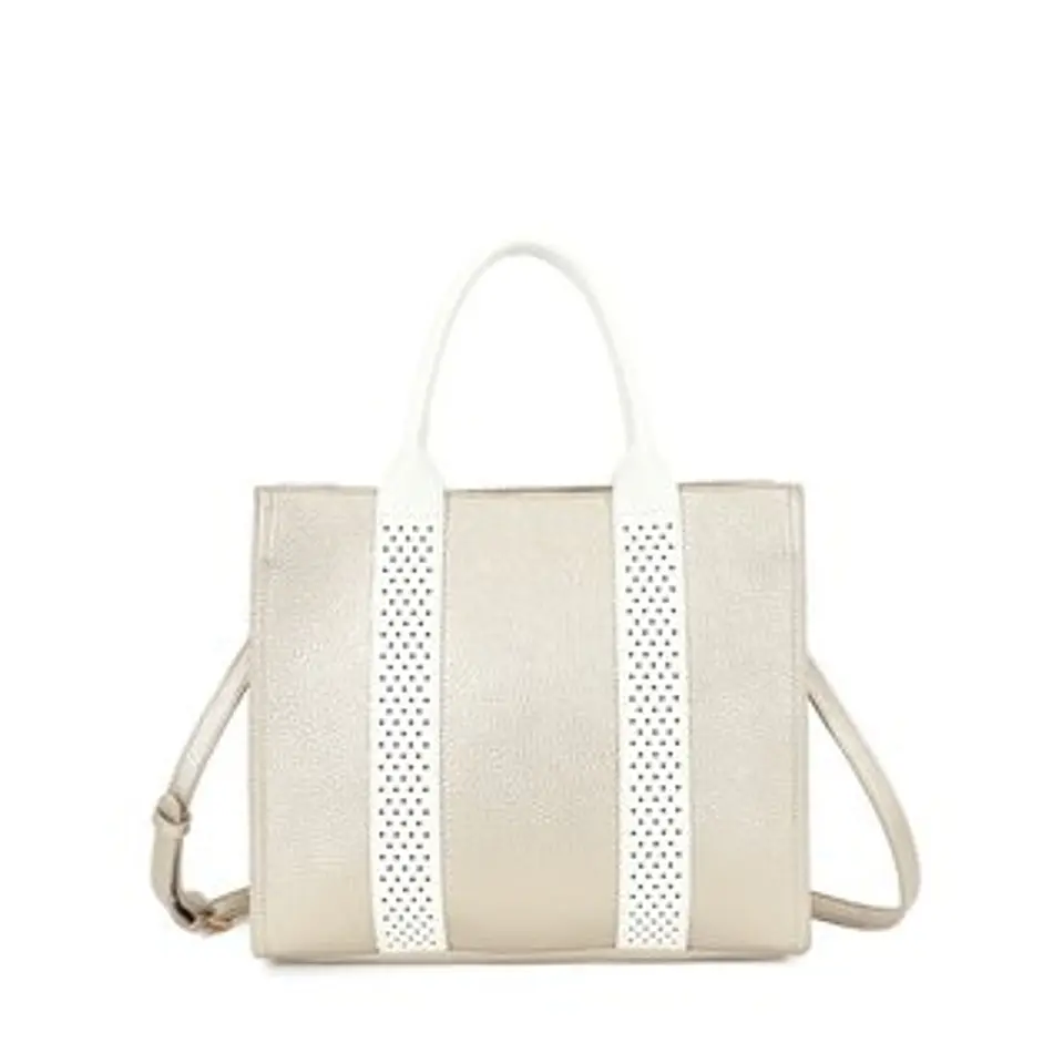 Sac cabas blanc à bandoulière contrastante 1