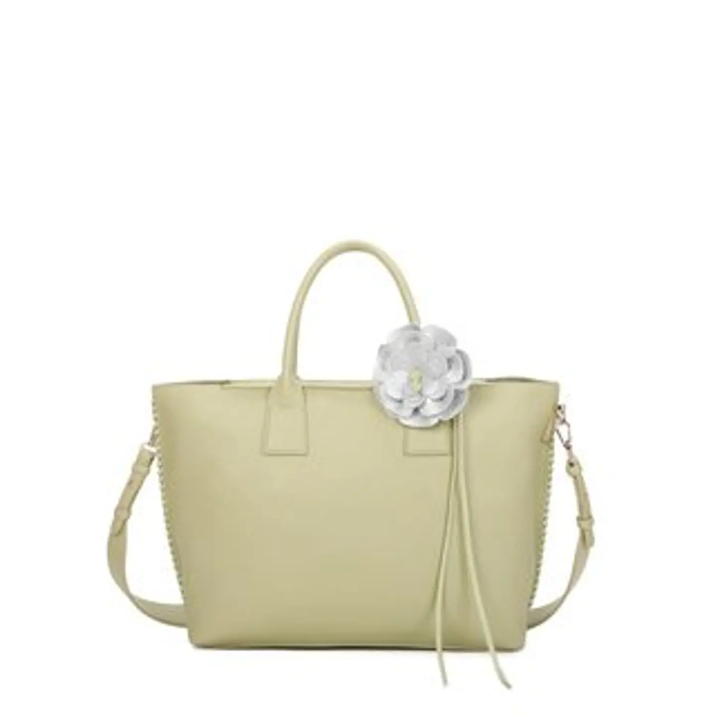 Sac shopping brodé fleur coutures apparentes 1
