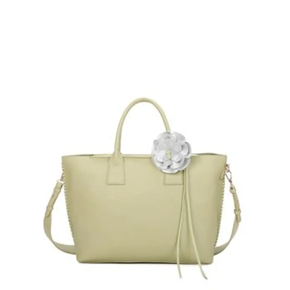 Sac shopping brodé fleur coutures apparentes 1