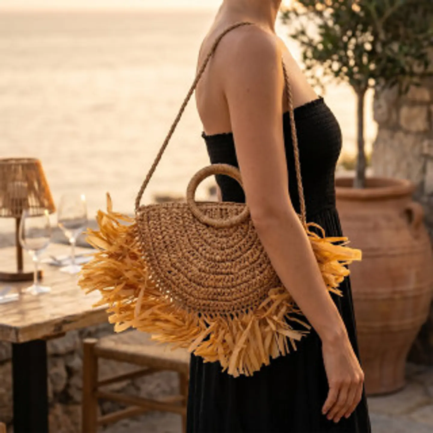 Sac en raphia demi lune silhouette asymétrique design créateur 1