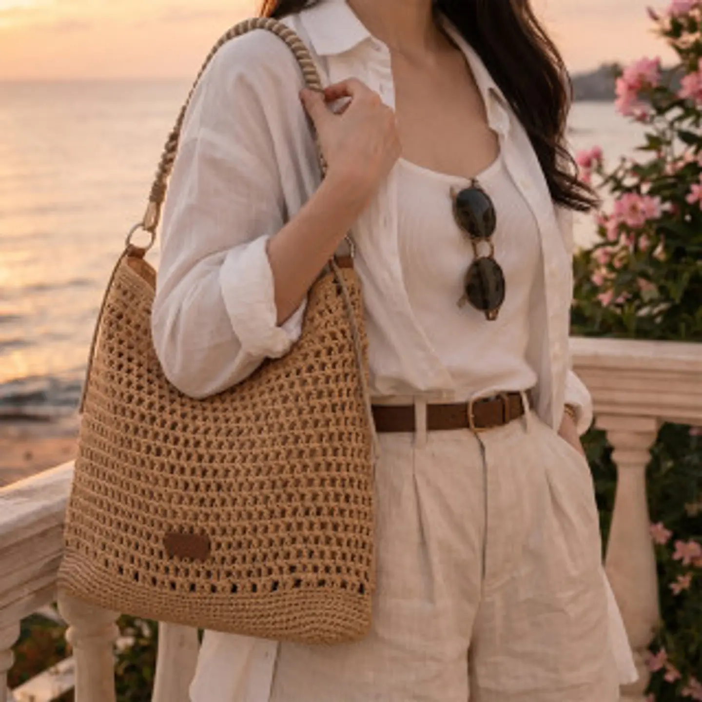 Sac cabas paille deux couleurs modèle exclusif shopping et détente 1