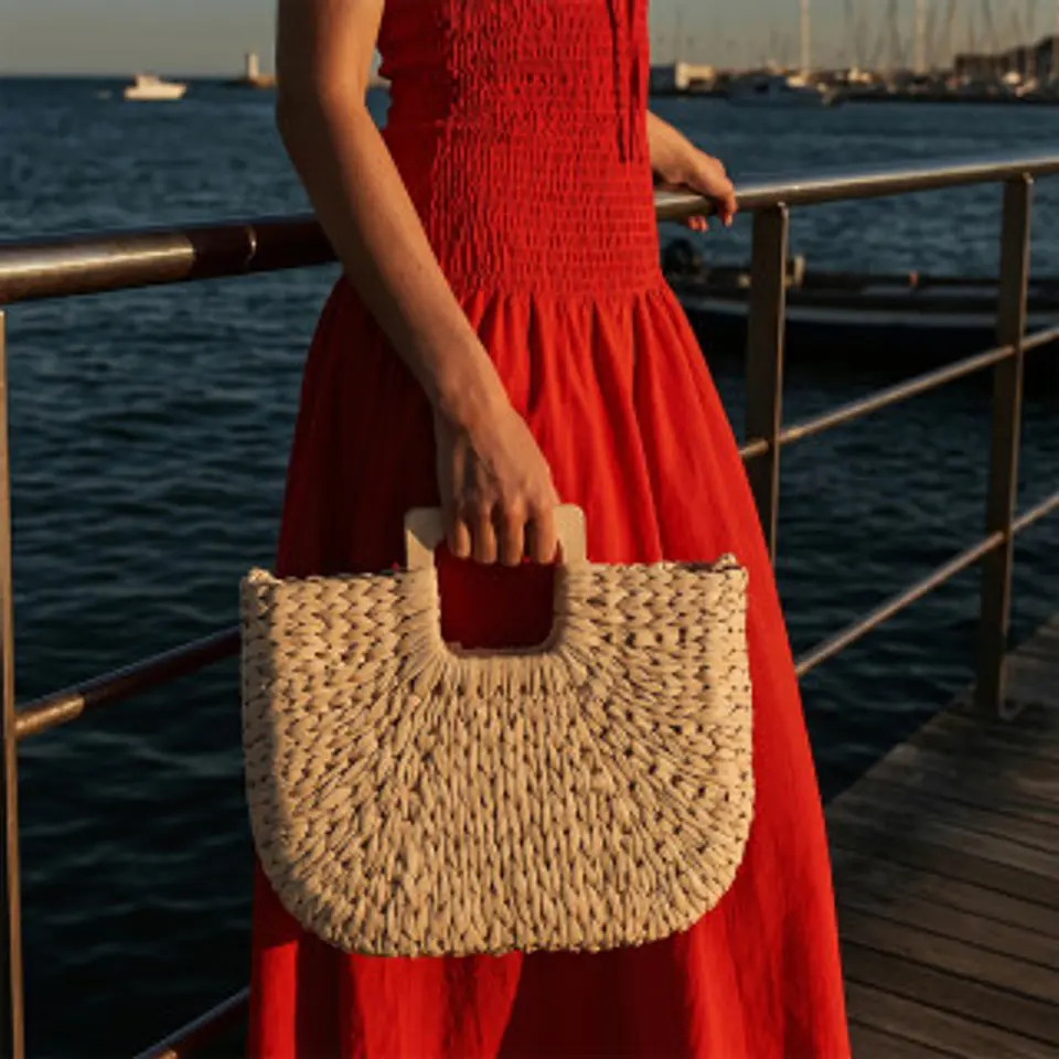 Sac bandoulière paille compact double compartiment zippé rangement ordonné 1