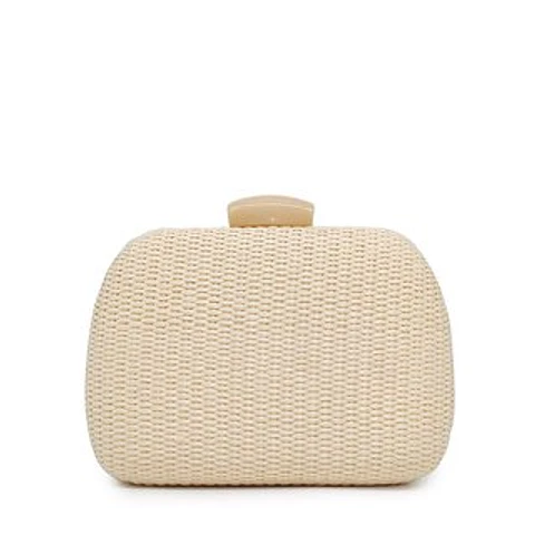 Pochette raphia premium finitions maroquinières détails cuir de vachette
