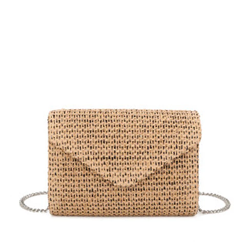 Pochette raphia femme dragonne poignet amovible tressage bohème