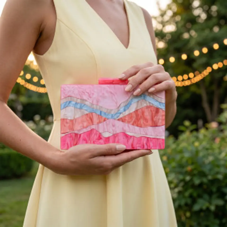 Sac de fête rose en acrylique reflets pastel moderne 1