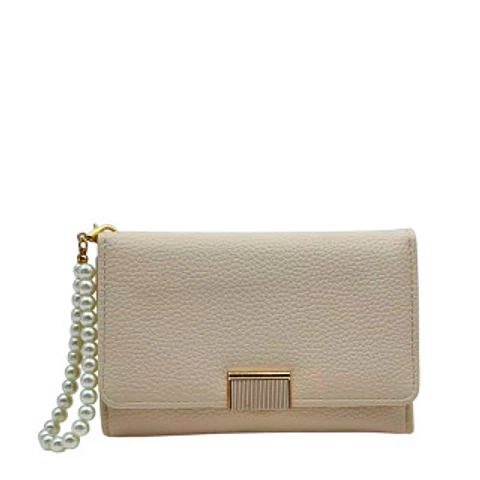 Portefeuille femme perles blanches broderie fine sophistiquée