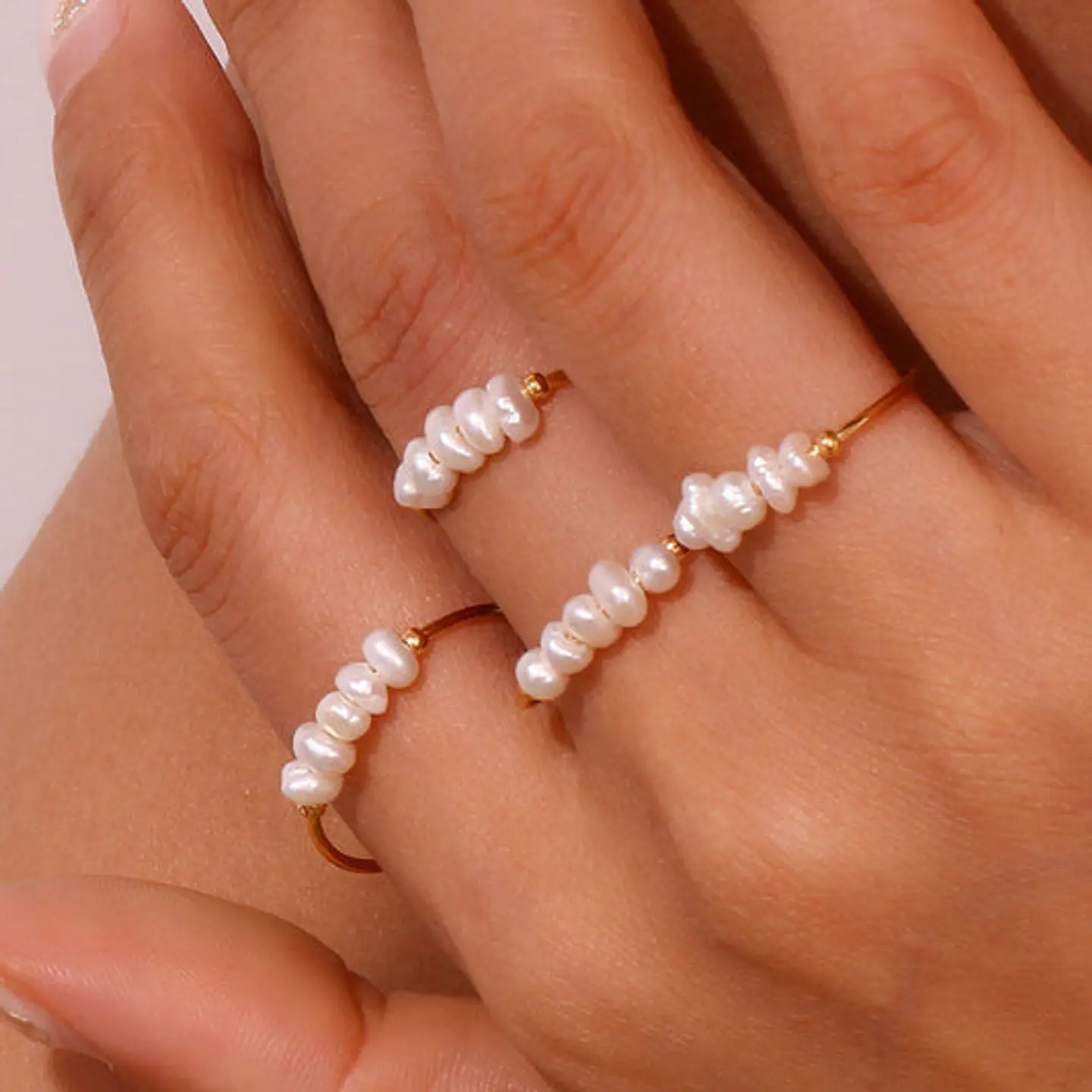 Bague Perle d'Eau Douce Belle en Acier Inoxydable 18mm 1