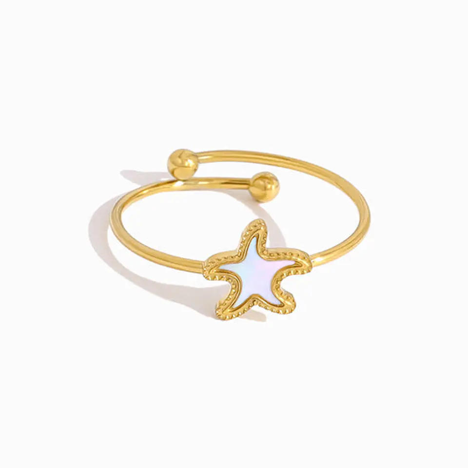 Bague Étoile de Mer Nacre Belle en Acier Inoxydable 1