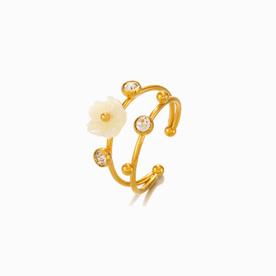 Bague Nacre Fleur Belle en Acier Inoxydable 1
