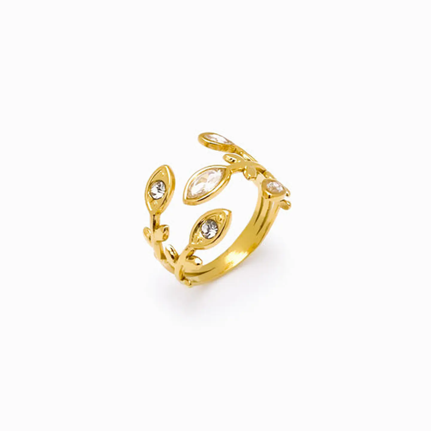 Bague Strass Feuille Belle en Acier Inoxydable 1