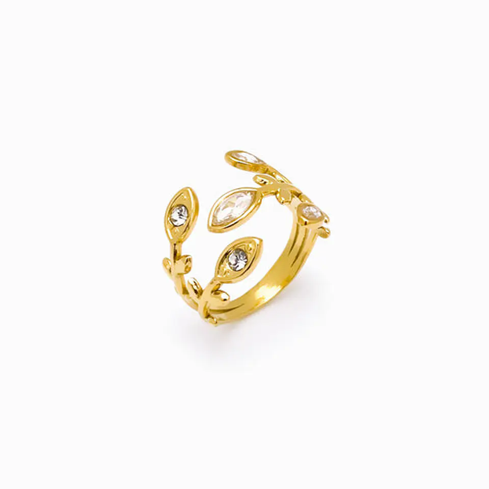 Bague Strass Feuille Belle en Acier Inoxydable 1