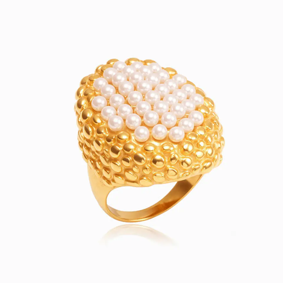 Bague Perle Affirmée Belle en Acier Inoxydable 18mm 1