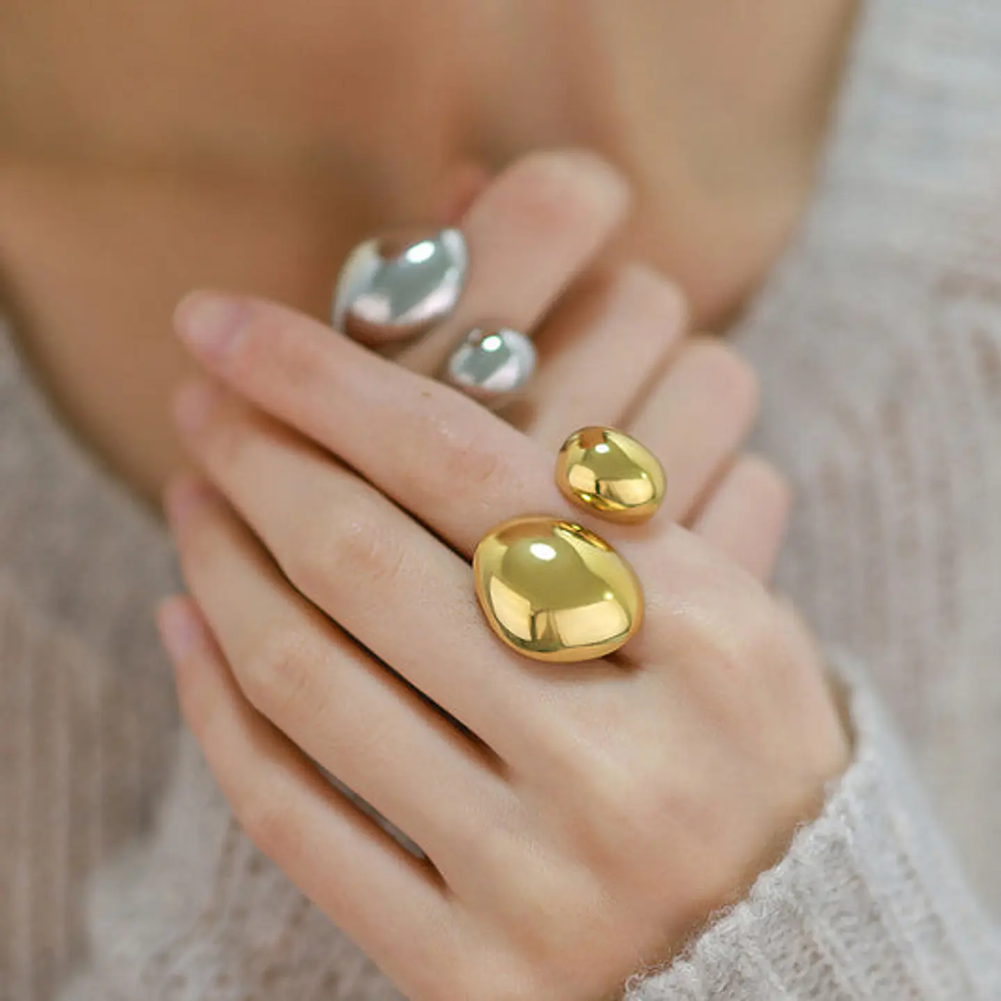 Bague Géométrique en Acier Inoxydable, Polie 17.5mm 1