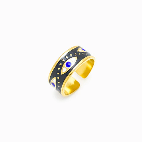 Bague Œil Turc Émaillé Belle en Acier Inoxydable