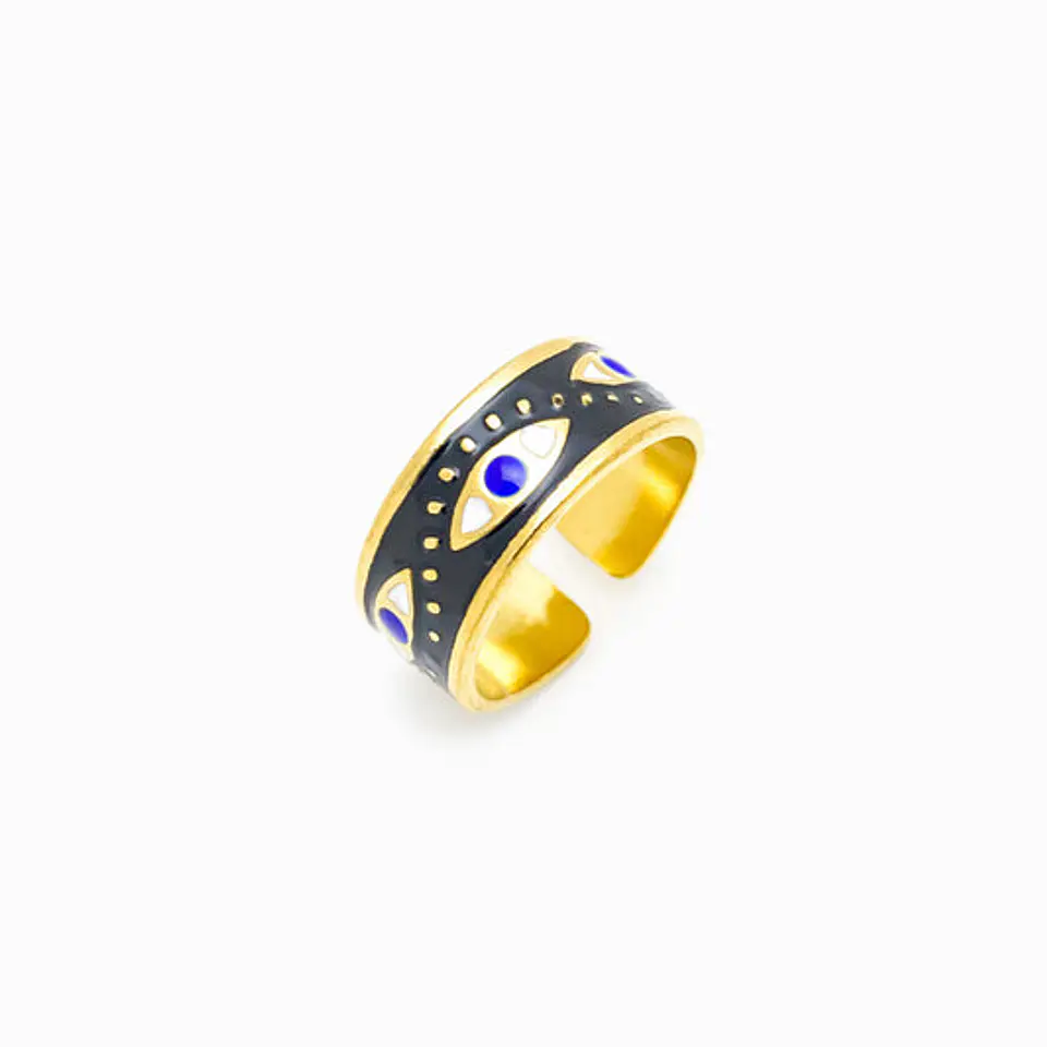 Bague Œil Turc Émaillé Belle en Acier Inoxydable 1
