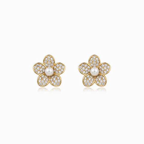 Boucles d'Oreilles Fleur à Strass Belle en Acier