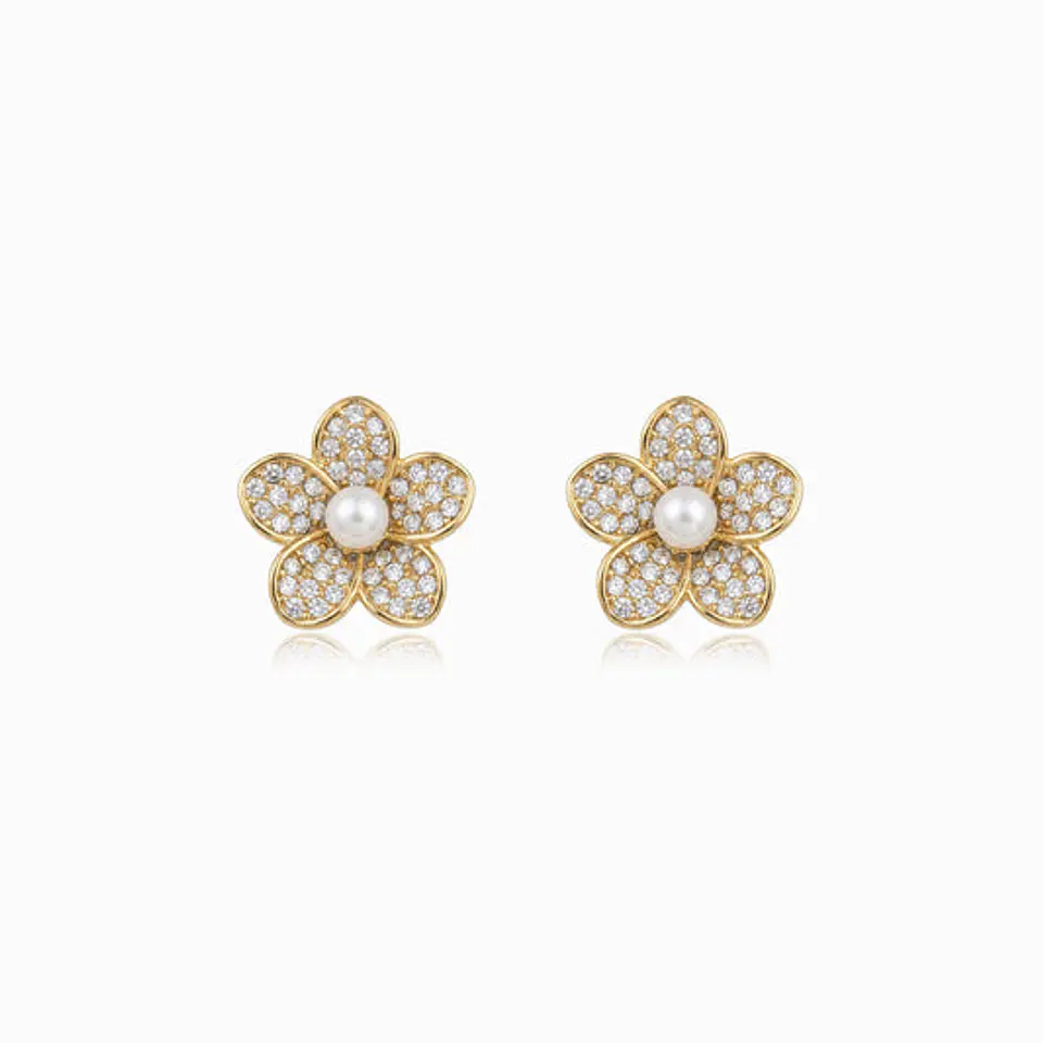 Boucles d'Oreilles Fleur à Strass Belle en Acier 1