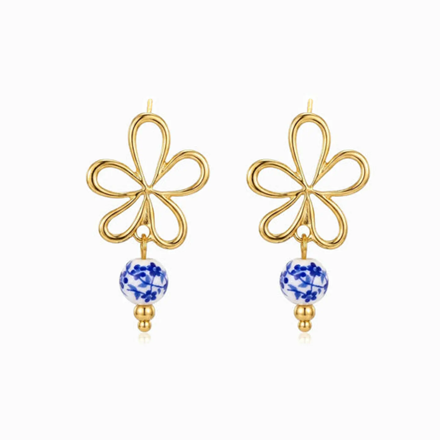 Boucles d'Oreilles Fleur en Porcelaine Belle en Acier 29x18mm 1