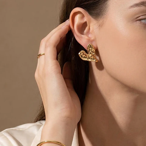 Boucles d'Oreilles Étincelante Cœur – Acier 24x22mm