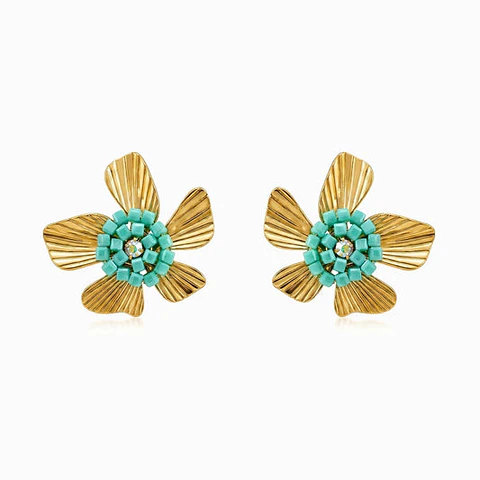 Boucles d'Oreilles Fleur en Cristal Belle en Acier 33x33mm
