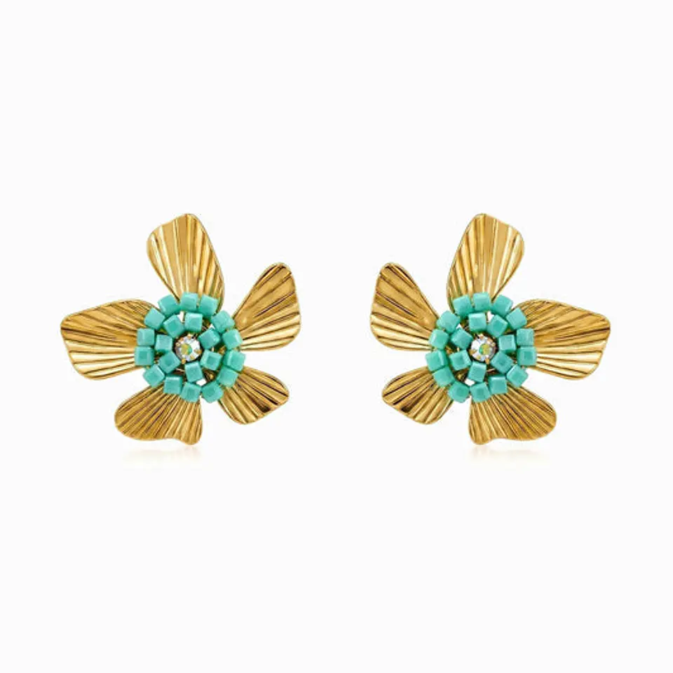 Boucles d'Oreilles Fleur en Cristal Belle en Acier 33x33mm 1