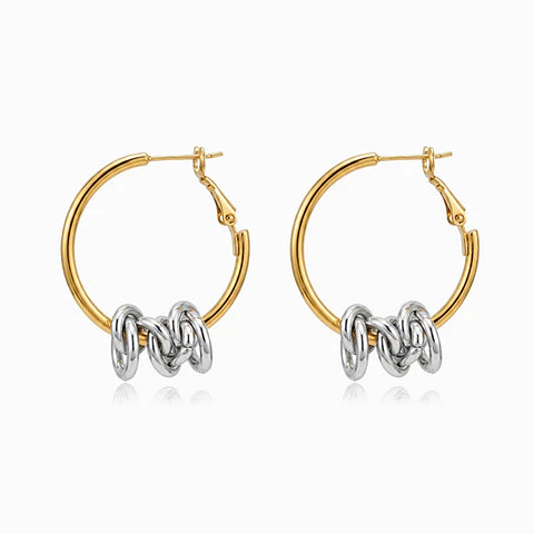 Boucles d'Oreilles Créole Bicolore Belle en Acier 34x30mm