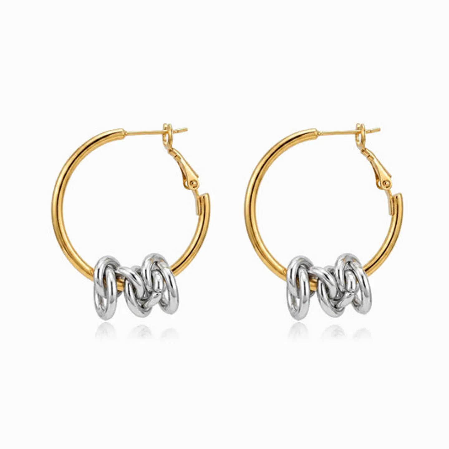 Boucles d'Oreilles Créole Bicolore Belle en Acier 34x30mm 1