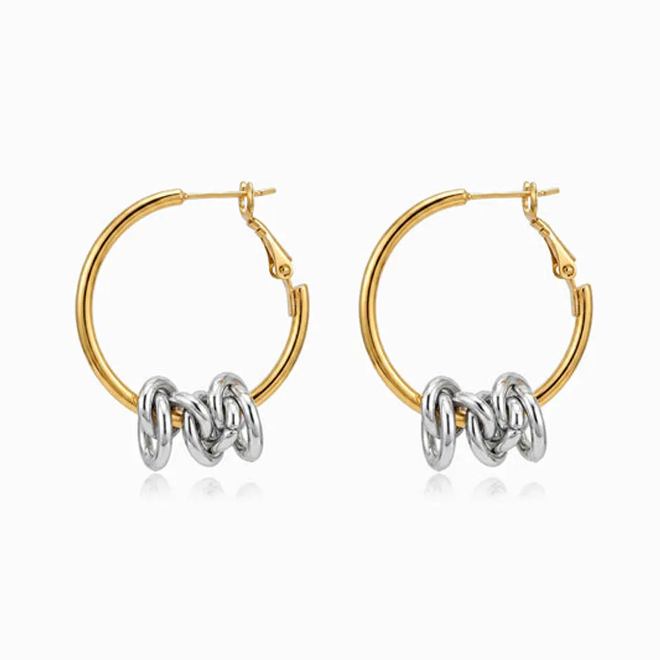 Boucles d'Oreilles Créole Bicolore Belle en Acier 34x30mm 1