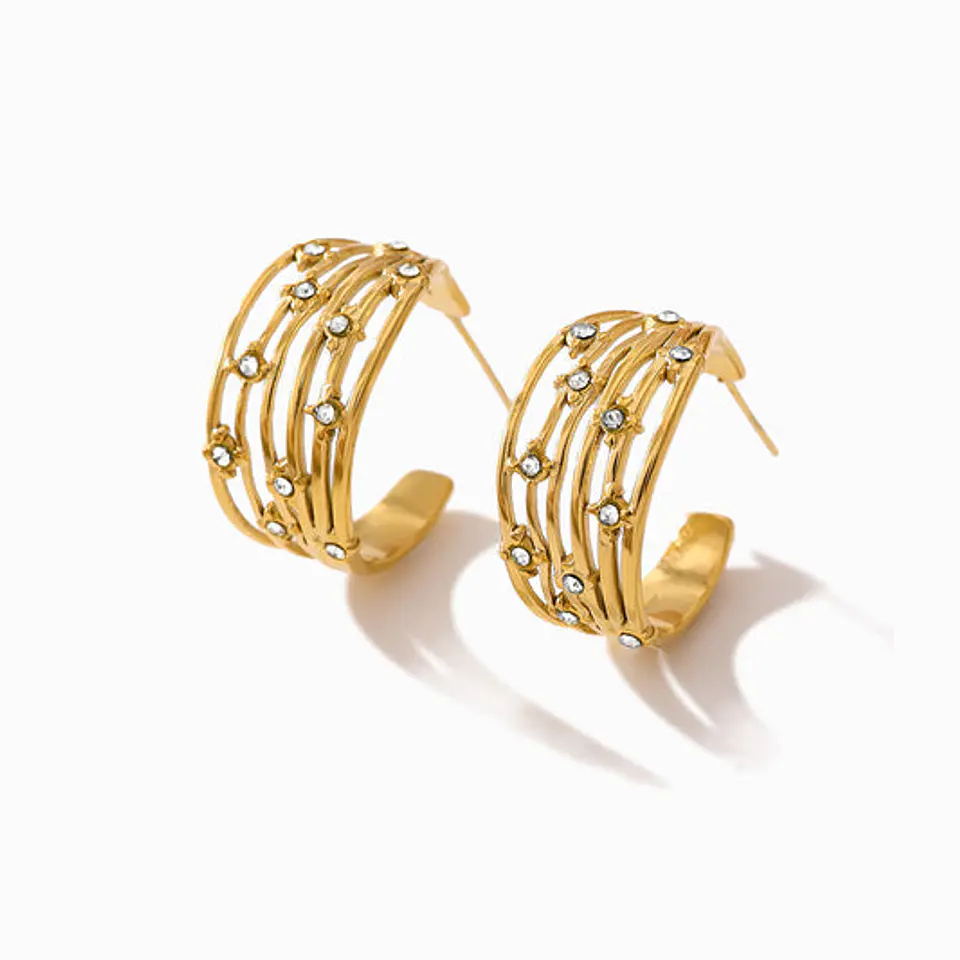 Boucles d'Oreilles Étincelante Créole à Strass – Acier 1