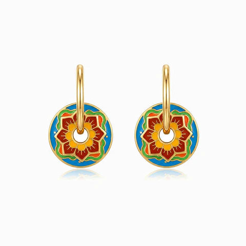 Boucles d'Oreilles Créole Mandala Colorée Belle en Acier 30x20mm
