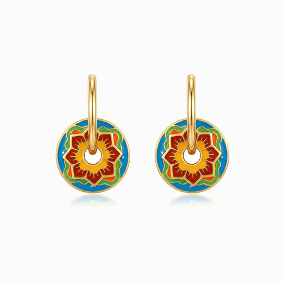 Boucles d'Oreilles Créole Mandala Colorée Belle en Acier 30x20mm 1