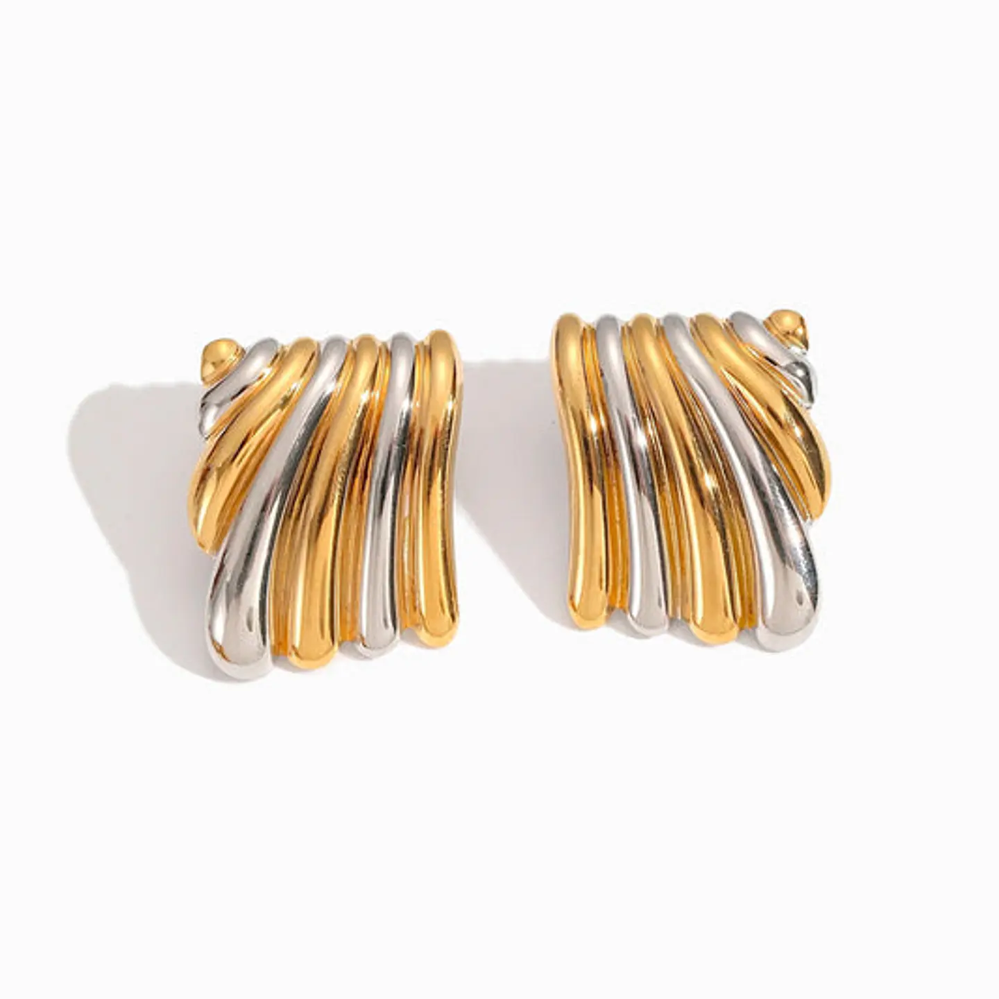 Boucles d'Oreilles Géométrique Bicolore Belle en Acier 25x19mm 1