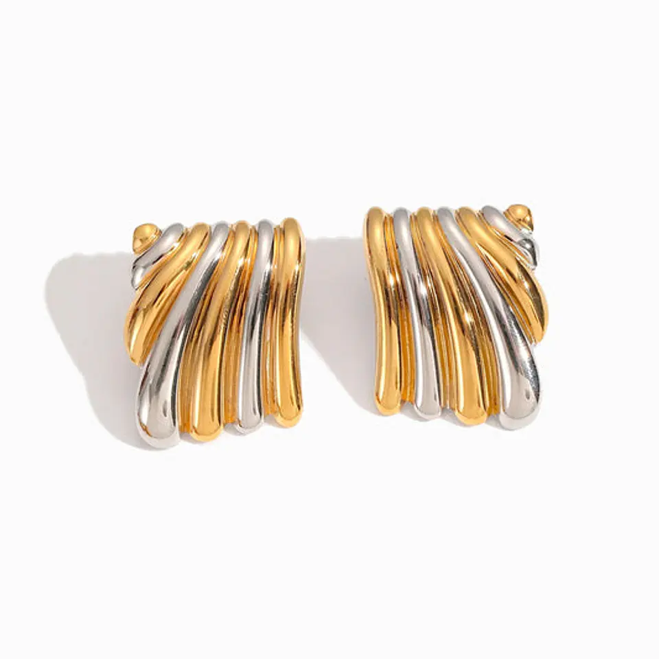 Boucles d'Oreilles Géométrique Bicolore Belle en Acier 25x19mm 1