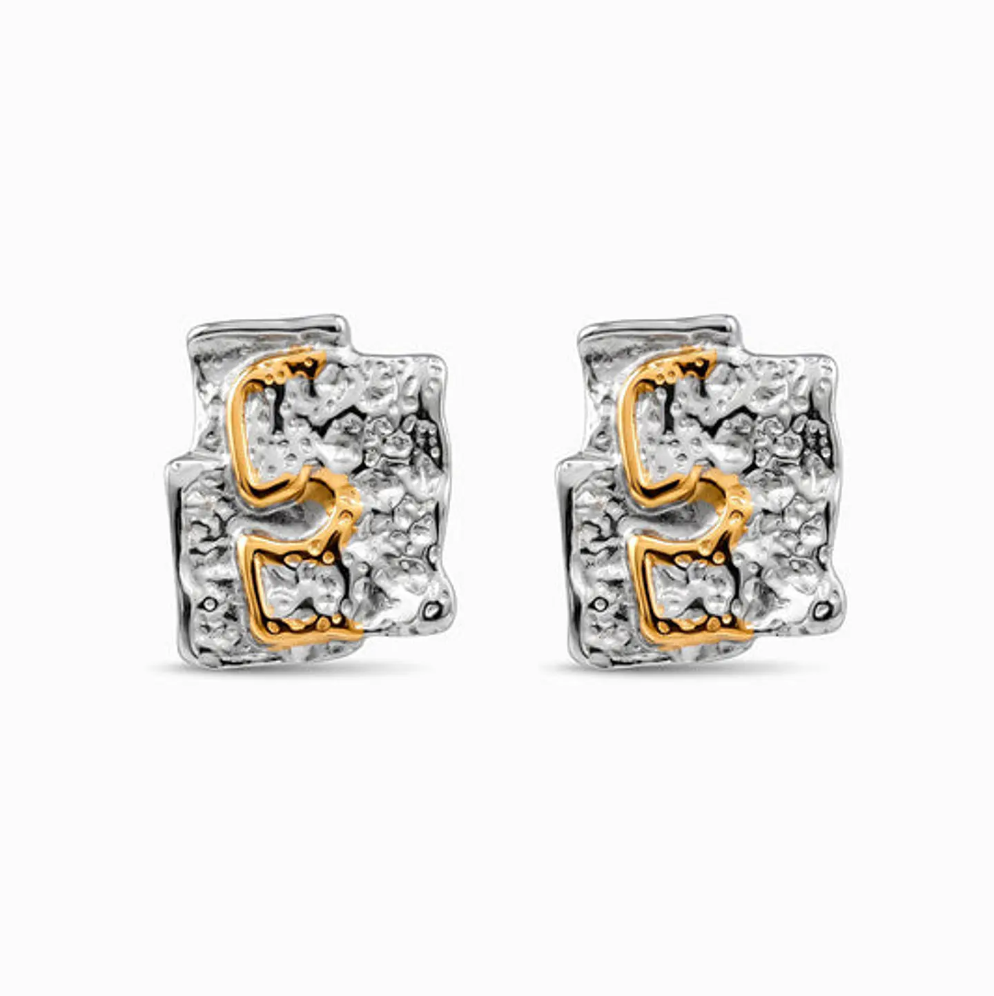 Boucles d'Oreilles Étincelante Géométrique Bicolore – Acier 1