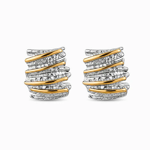 Boucles d'Oreilles Géométrique Bicolore en Acier, Élégante