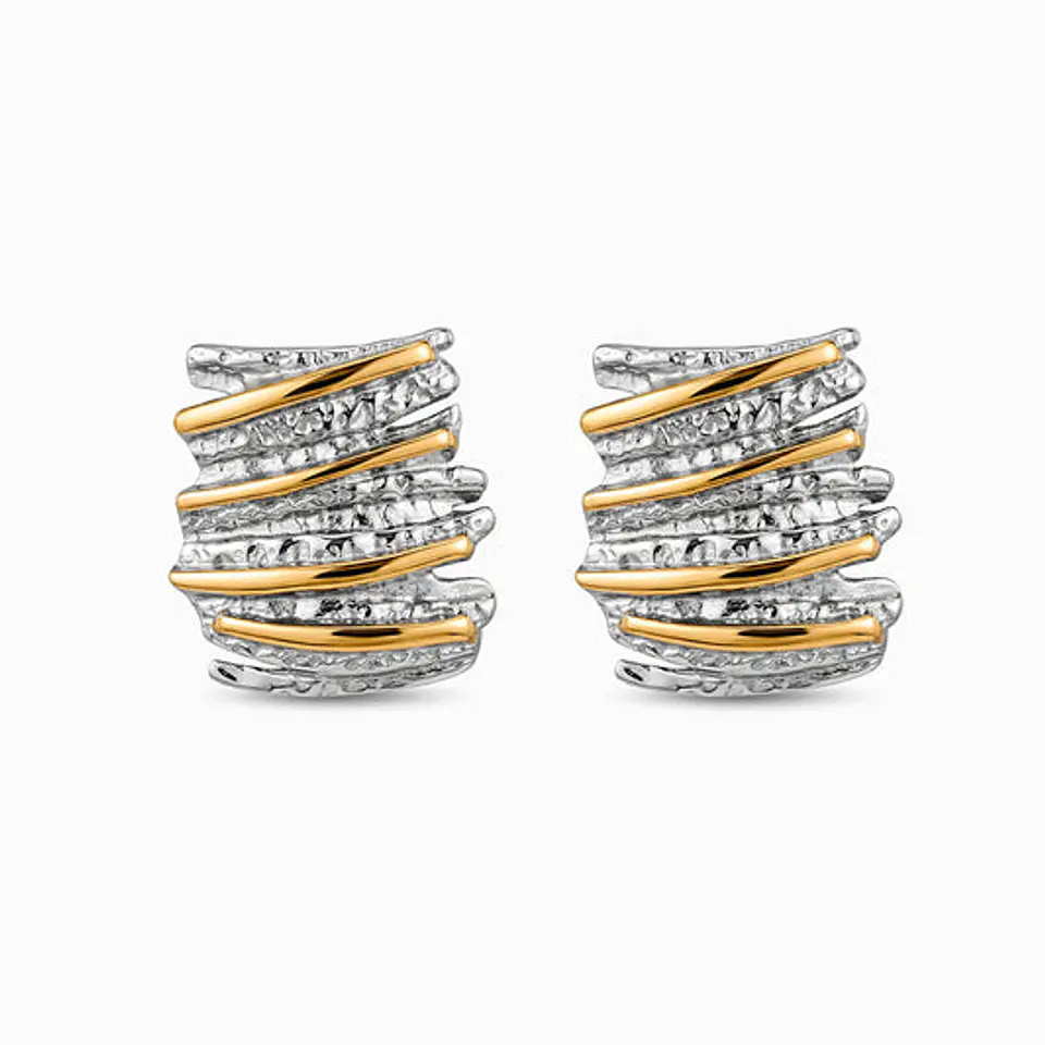 Boucles d'Oreilles Géométrique Bicolore en Acier, Élégante 1