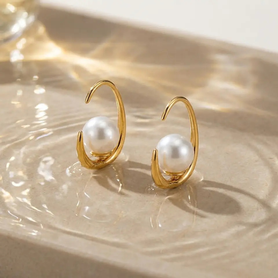 Boucles d'Oreilles Géométrique à Perle Belle en Acier 1