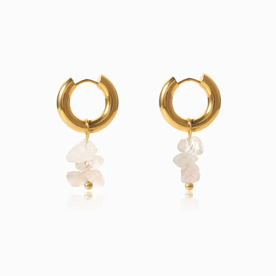 Boucles d'Oreilles Quartz Rose Belle en Acier 1