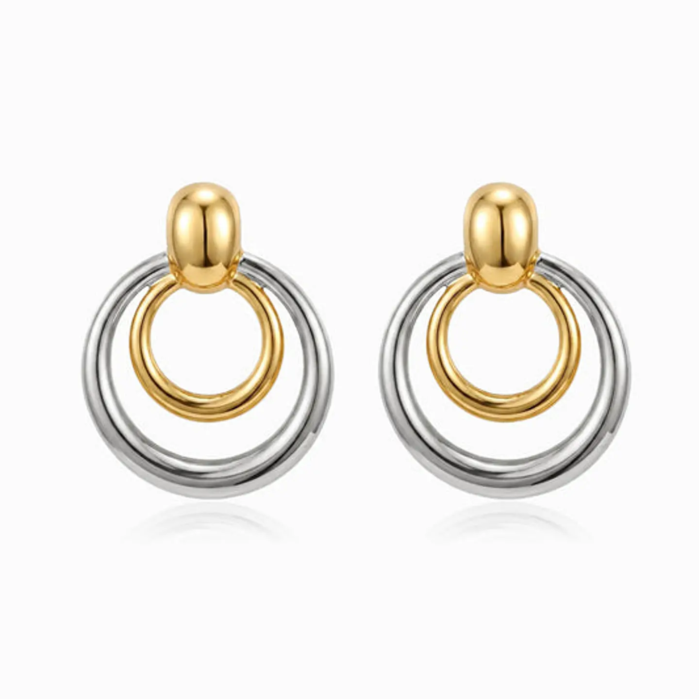 Boucles d'Oreilles Géométrique Bicolore Juvénile en Acier 1