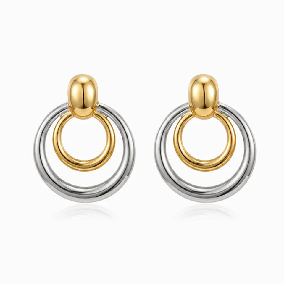 Boucles d'Oreilles Géométrique Bicolore Juvénile en Acier 1