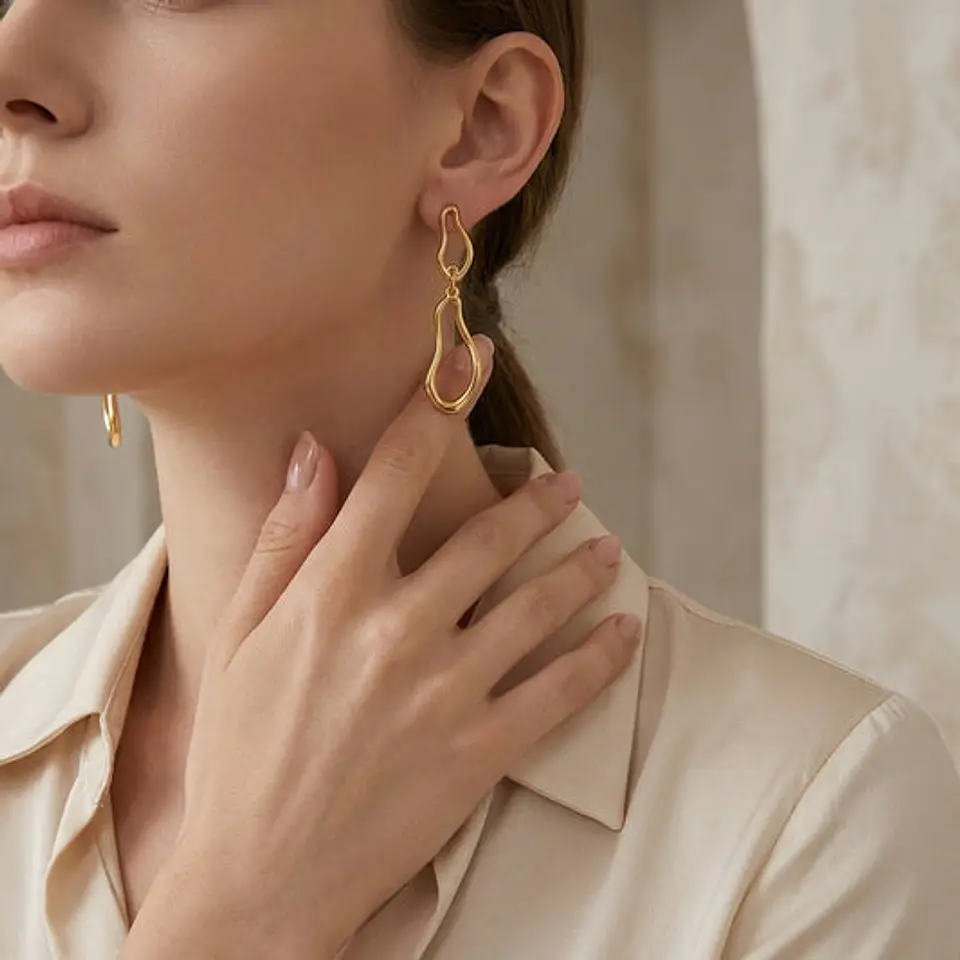 Boucles d'Oreilles Géométrique en Acier, Féminine 50x13mm 1