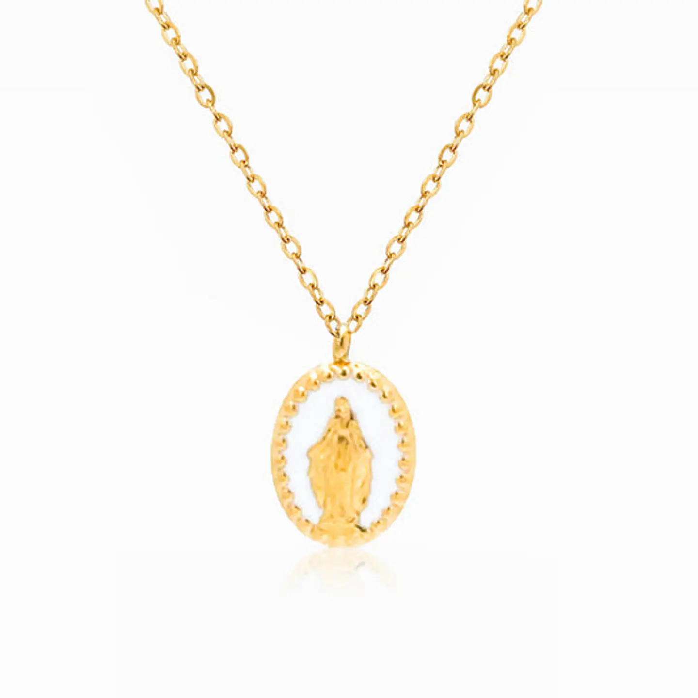 Collier Étincelant Vierge Marie Émail – Acier 1