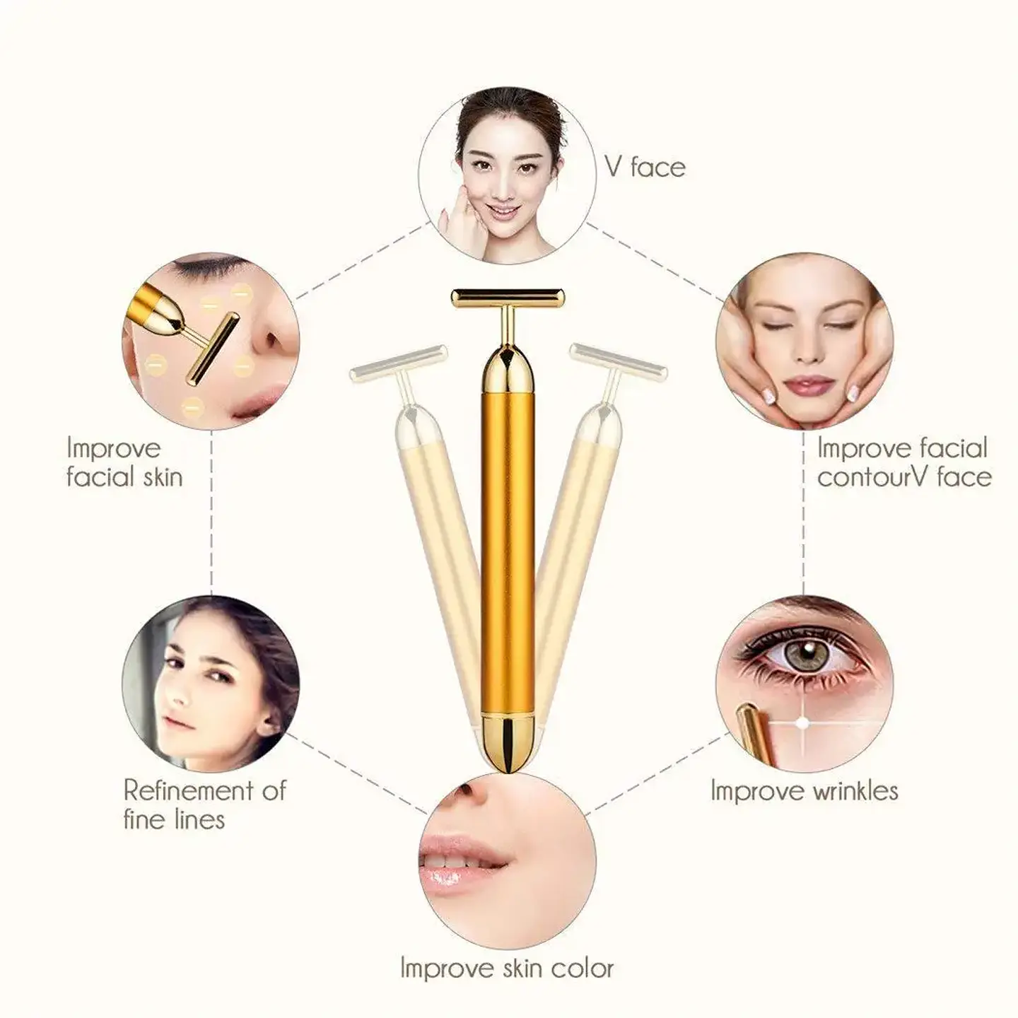 Bâton Masseur Facial Vibrant – Doré 24k 2