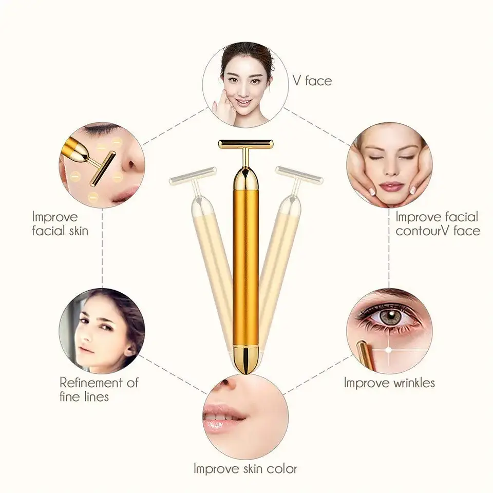 Bâton Masseur Facial Vibrant – Doré 24k 2