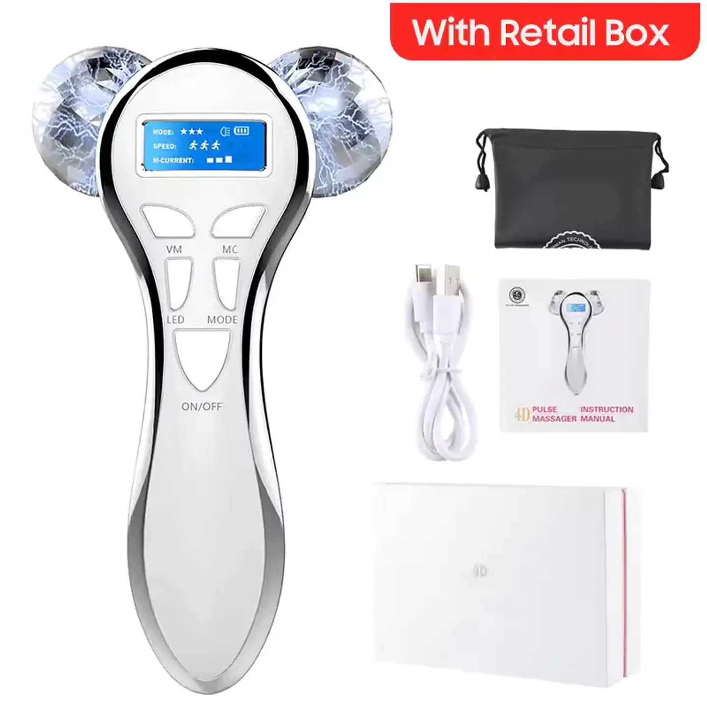 Rouleau Masseur Facial 4D – Microcourant 3