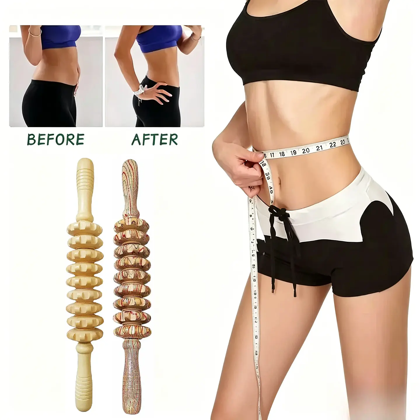 Bâton Masseur en Bois – 9 Rouleaux Anti-Cellulite 1