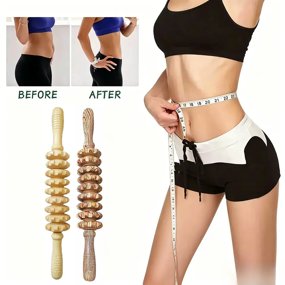 Bâton Masseur en Bois – 9 Rouleaux Anti-Cellulite 1