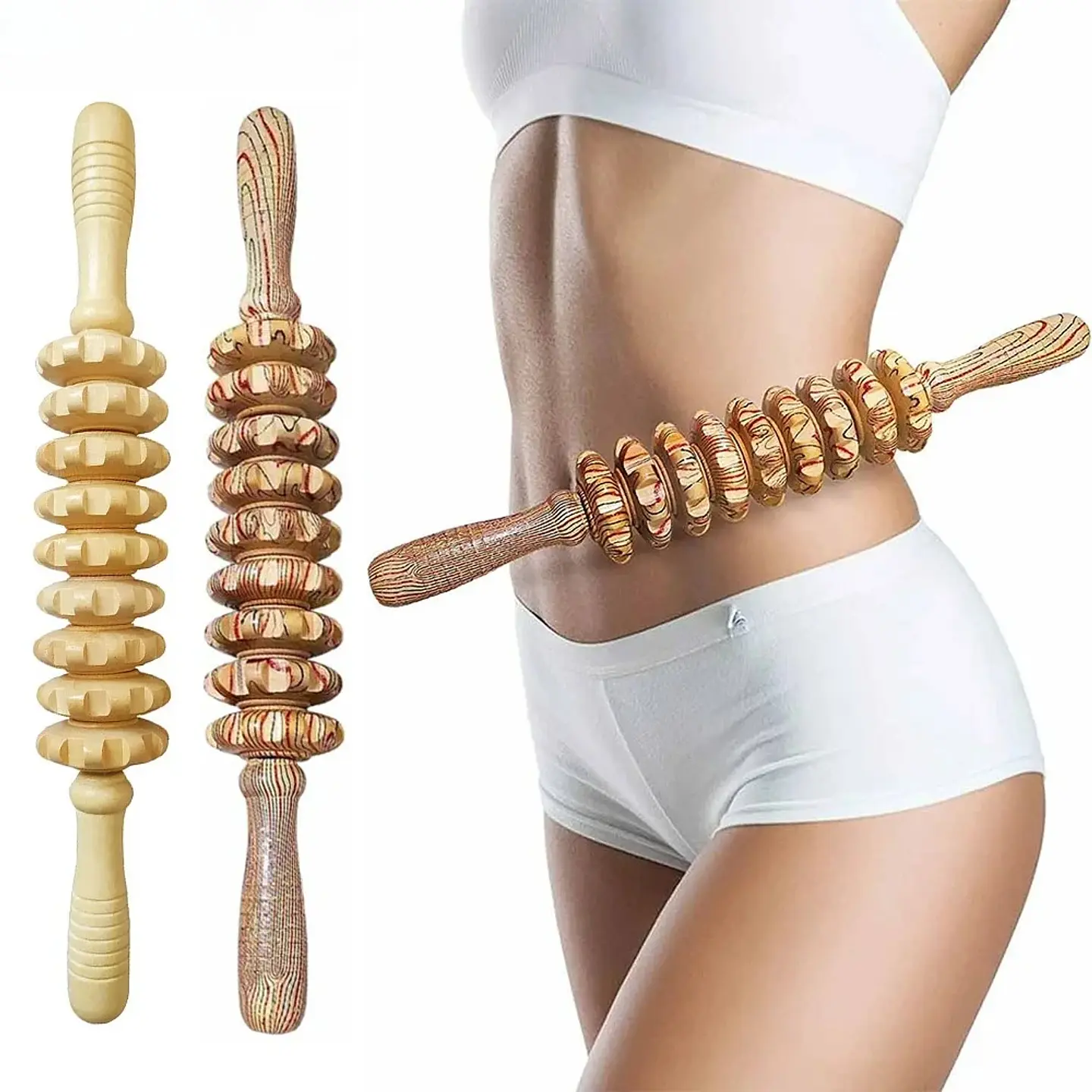 Bâton Masseur en Bois – 9 Rouleaux Anti-Cellulite 2